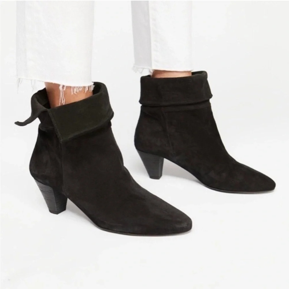 Free People Womens Adella Heeled Ankle Booties Black Draped Suede top Sz 7.5